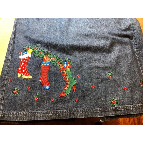 Vintage Jean Denim Skirt Embroidered Christmas Westbound Long Vented Modest - Picture 5 of 10